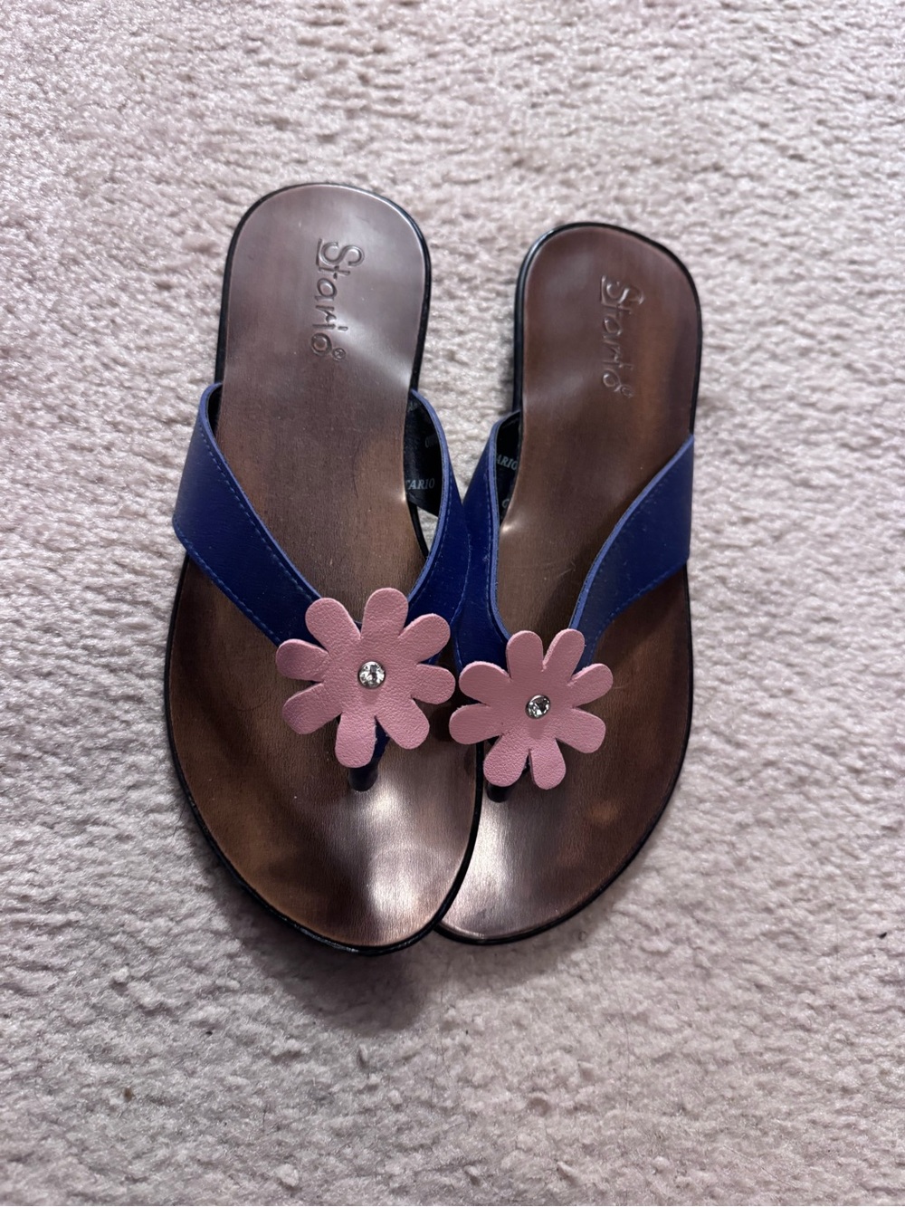 Storie Navy Flip Flop Sandals with Pink Flower Accent